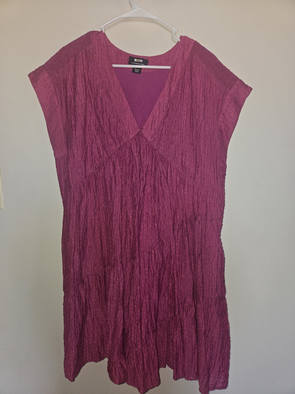 Womens Maeve By Anthropologie Pink Crinkle V-Neck Babydoll Dress Size Medium